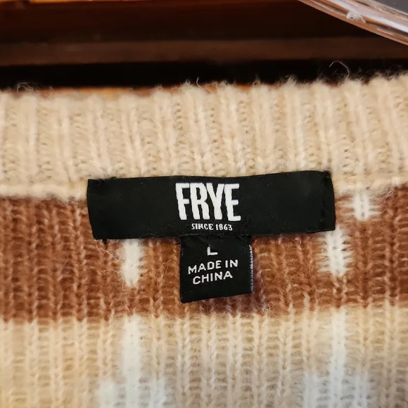 Frye Cream and Brown Geometric Women's Sweater Large - Picture 2 of 11